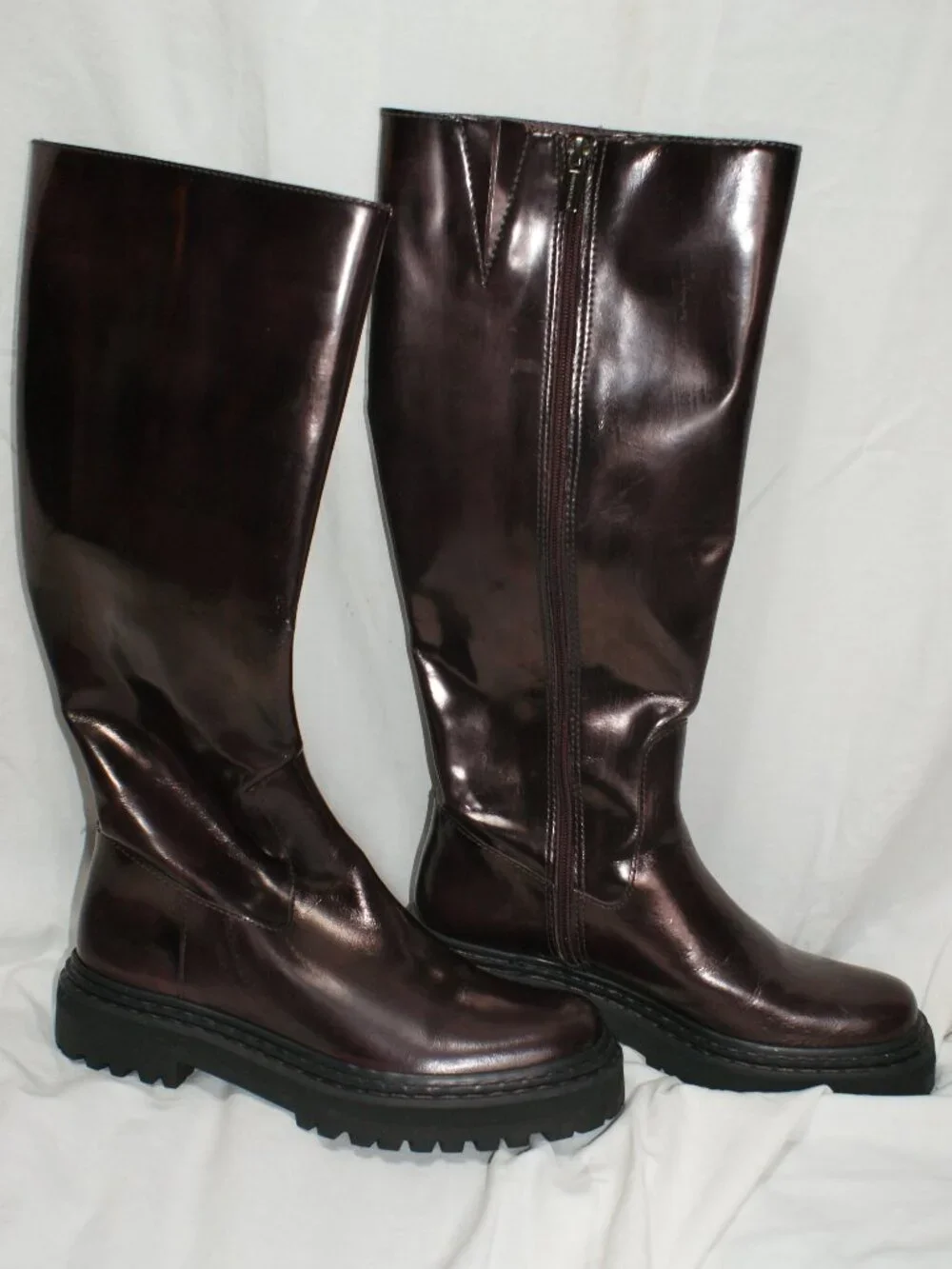Vince Camuto Wine Leather Lug Sole Tall Boot - 8 - BRAND NEW